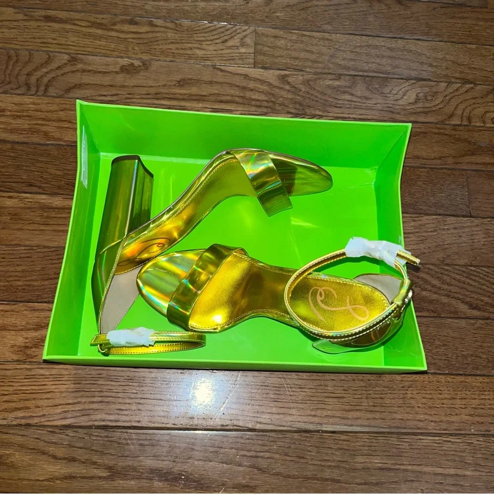 Sam Edelman Yaro Block Heeled Sandals Metallic Gold Leather Women’s 9 - Picture 9 of 14